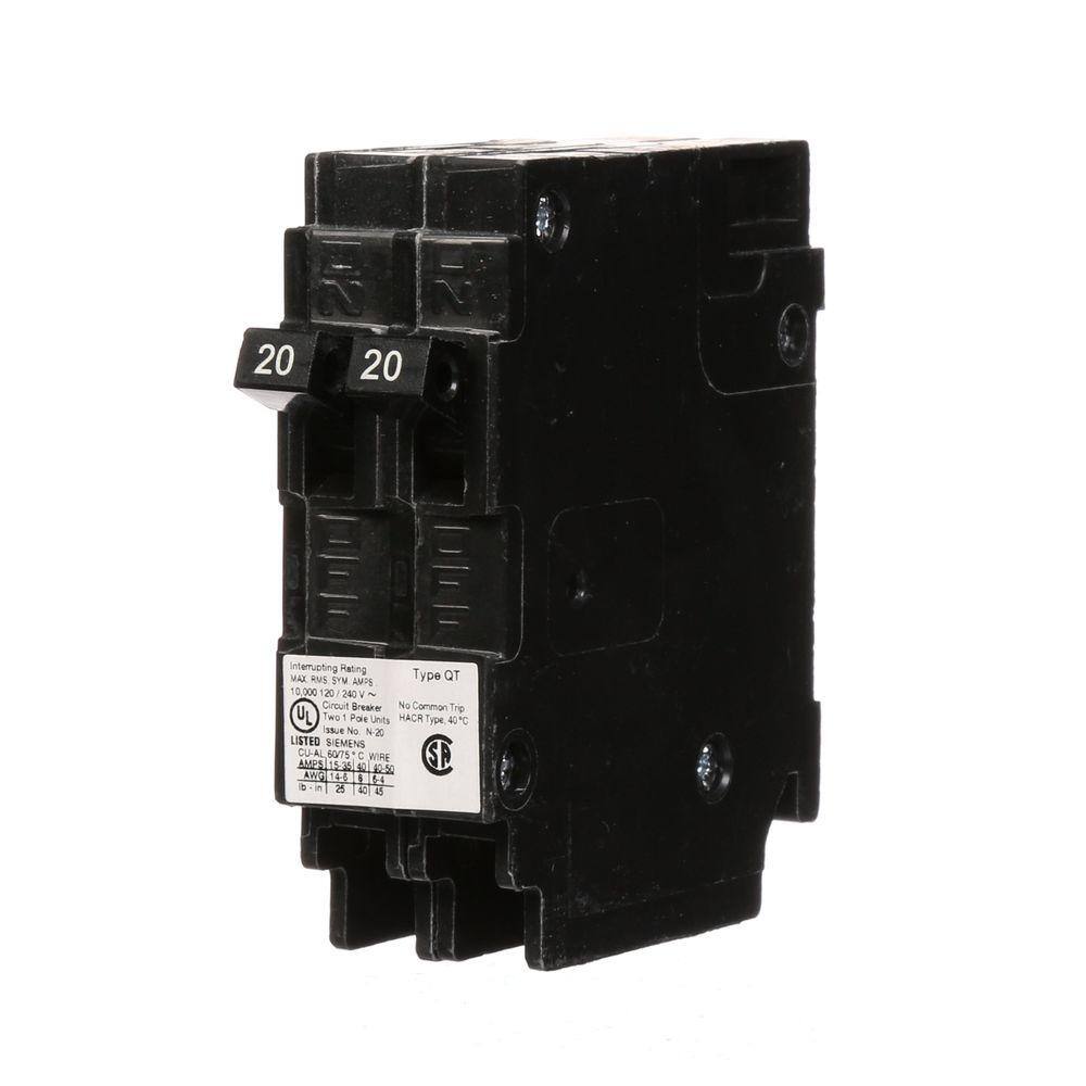 Siemens (2) 20 Amp Tandem Single Pole Type QT NCL-Circuit Breaker Q2020NCU