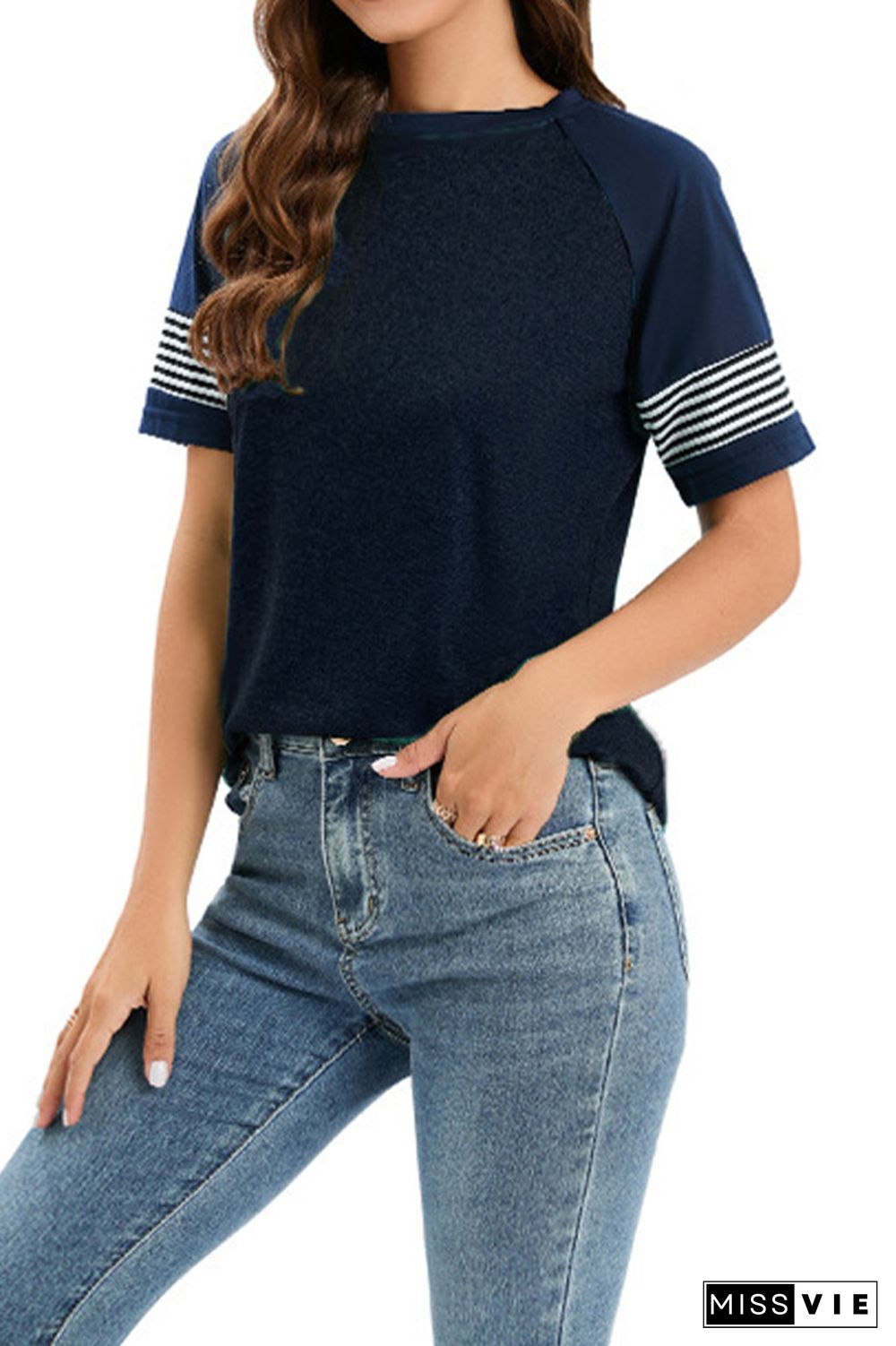 Colorblock Splicing Stripe Tee