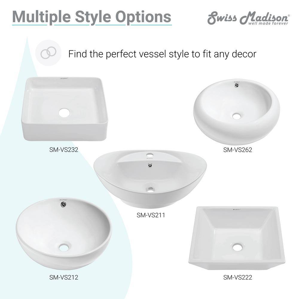 Swiss Madison Chateau Vessel Sink in Glossy White Square Ceramic SM-VS274