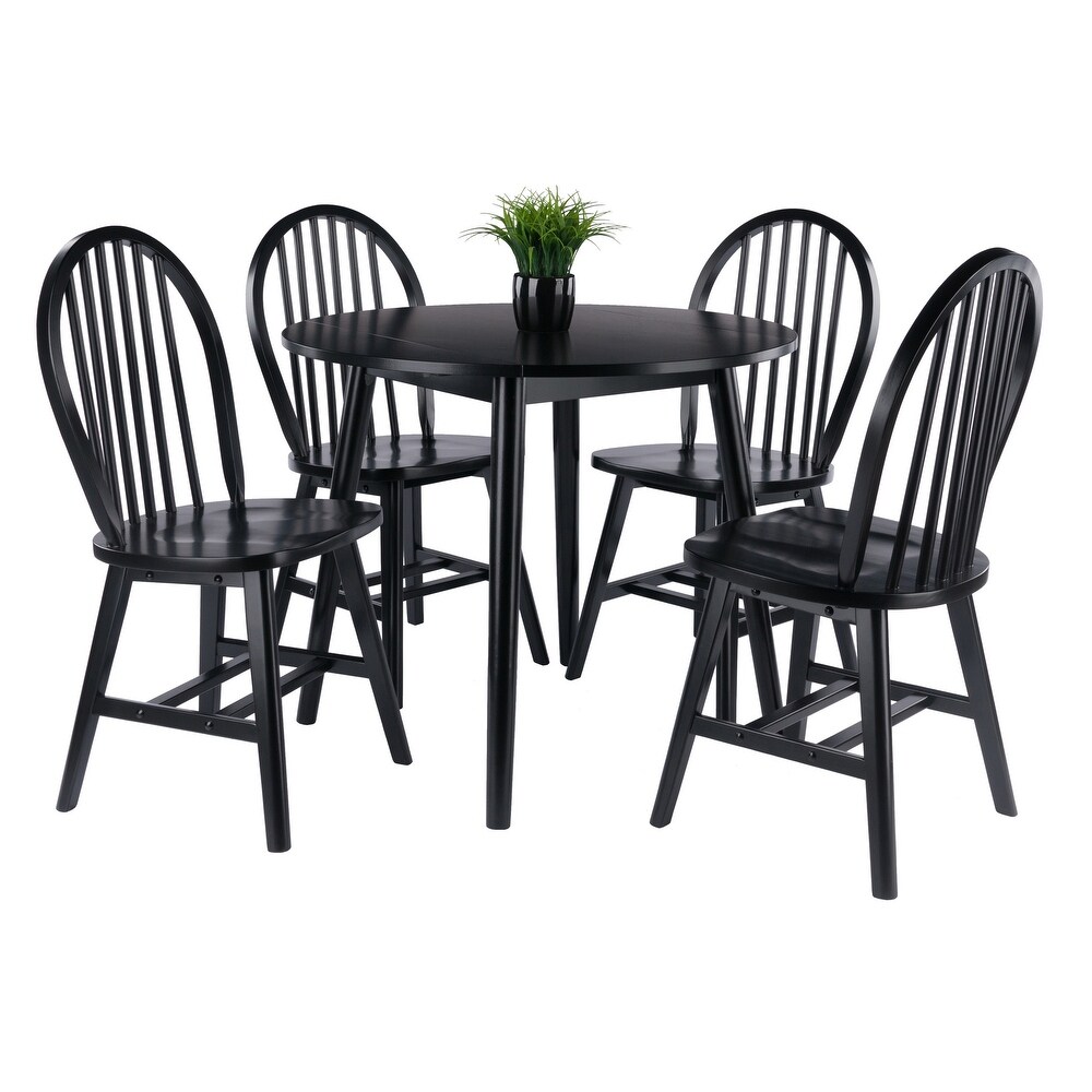 Moreno 5 Pc Drop Leaf Dining Table with Windsor Chairs  Black