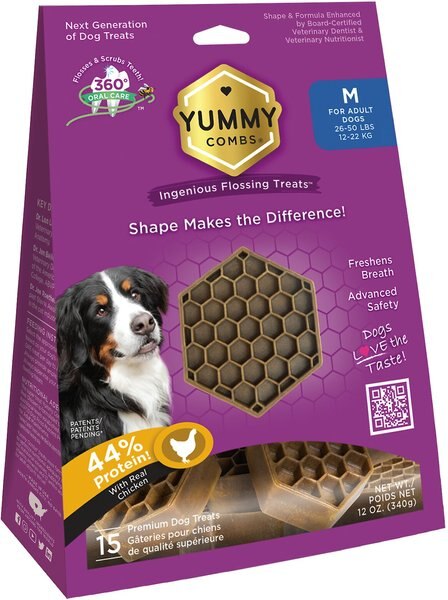 Yummy Combs Ingenious Oral Care Flossing Medium Breed Grain-Free Adult Dog Treats