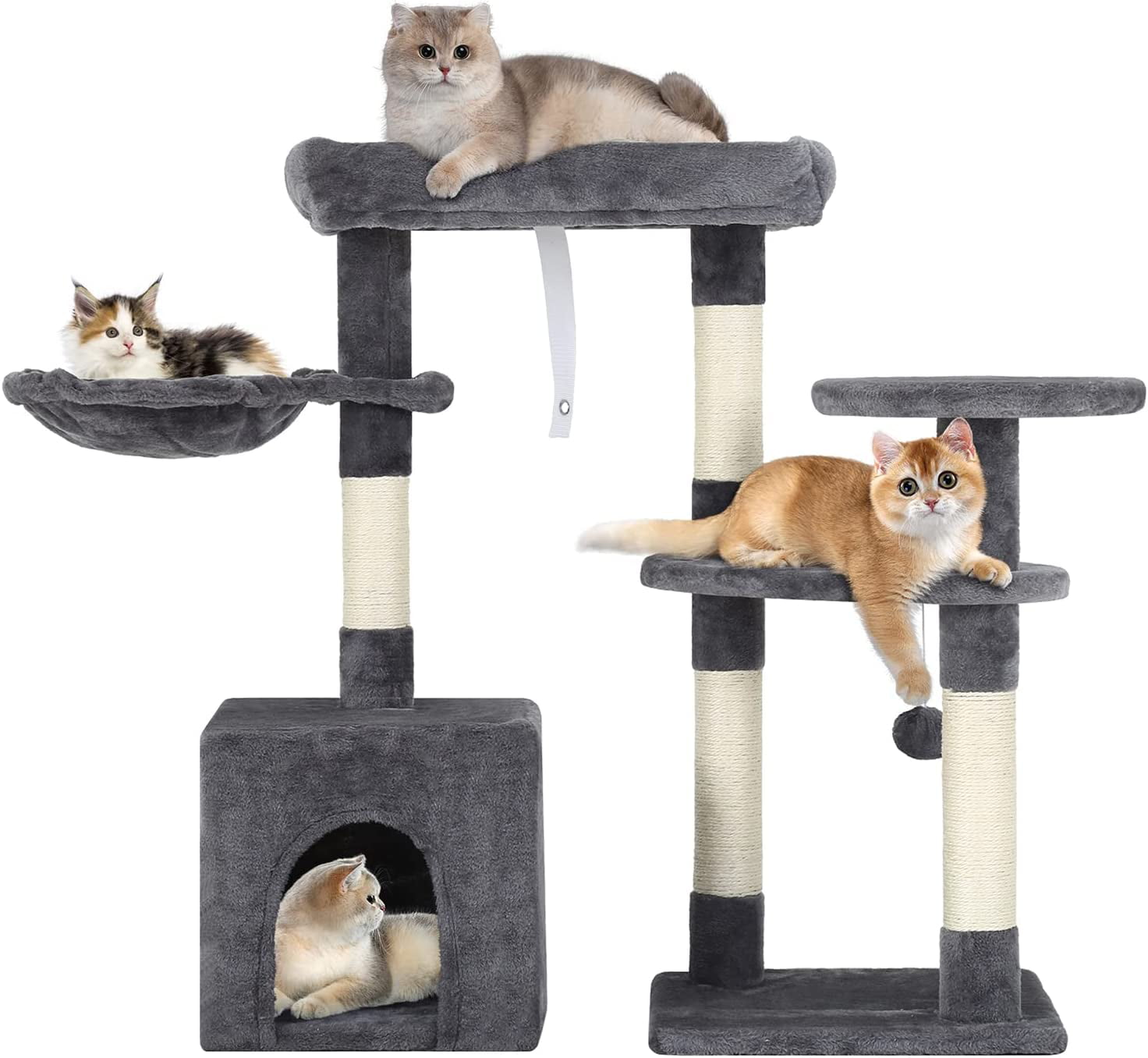 BestPet 33in Cat Tree Cat Tower with Scratching Posts for Indoor Cats,Multi-Level Cat Furniture Activity Center Stand House Cat Condo with Hammock Perch and Kitten Toys Pet Play House,Dark Gray