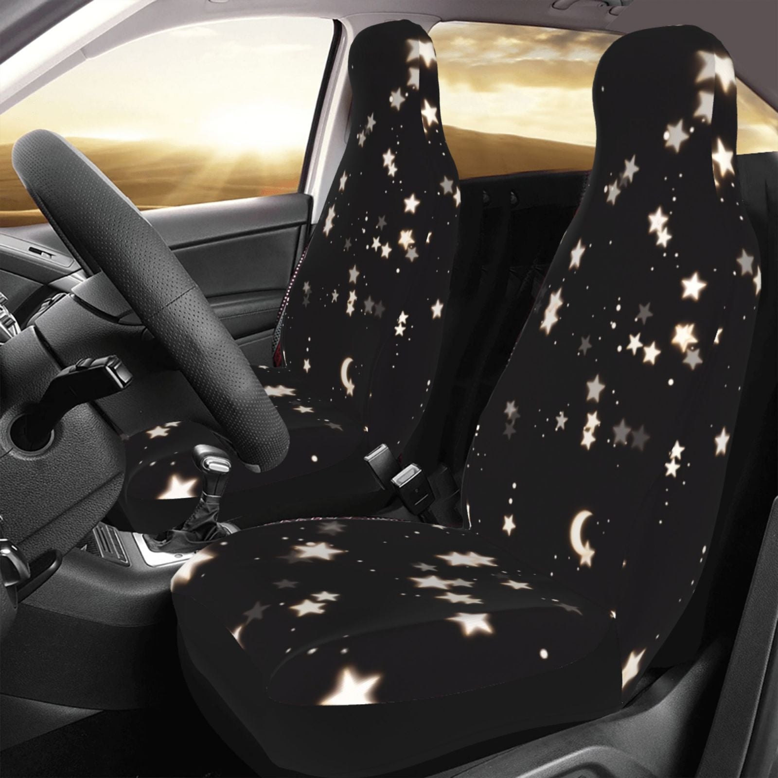 TEQUAN Front Seat Covers， Night Stars Moon Pattern 2 Piece Car Seat Cover Fit Most Car SUV Truck Van