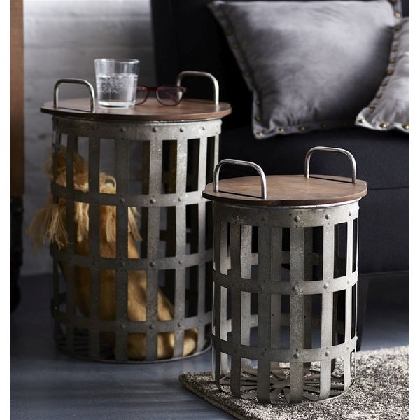 Set of 2 Rustic Caged Removable Top with Storage Side Tables 20.25”