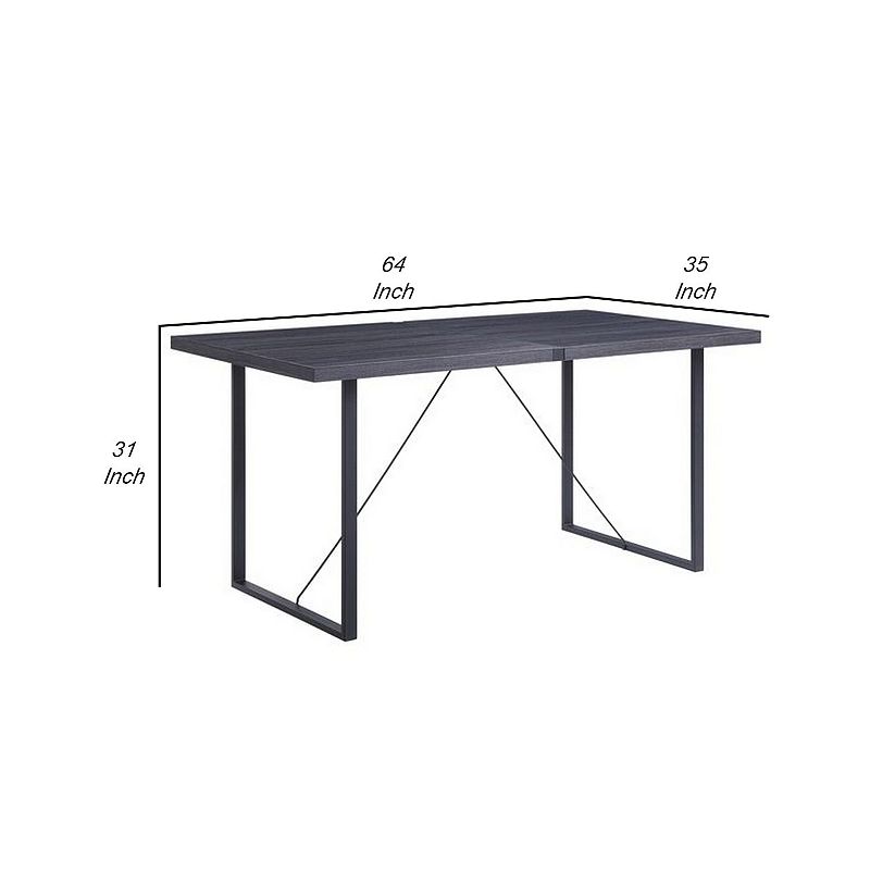 Dining Table with Rectangular Metal Inserted Top and Sled Base， Gray