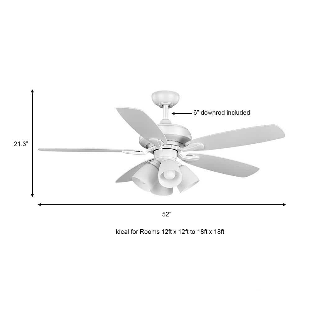 Hampton Bay Hollis 52 in Indoor LED Matte White Dry Rated Ceiling Fan with 5 Reversible Blades Light Kit and Remote Control