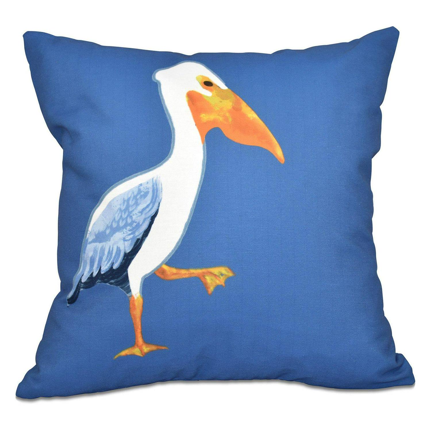 E by Design Beach Vacation Pelican March Print Outdoor Pillow