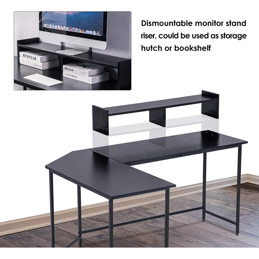 Ivinta Modern L Shaped Computer Office Desk  Gaming Corner Desk with Monitor Stand