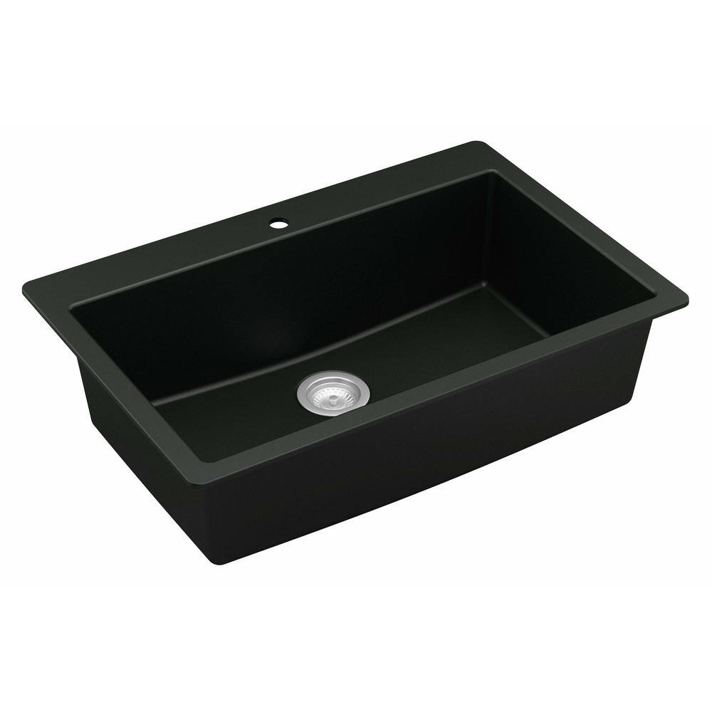 Karran Quartz 33 in. Large Single Bowl Drop-In Kitchen Sink in Black QT-812-BL