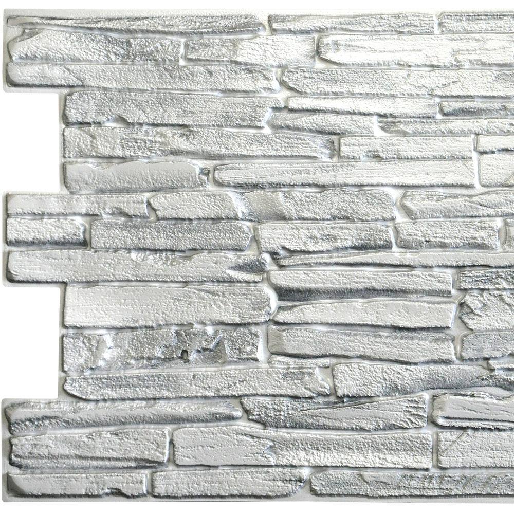 Dundee Deco 3D Falkirk Retro 1100 in. x 39 in. x 20 in. White Faux Flagstone PVC Decorative Wall Paneling (10-Pack) GRHDTP10015929-10