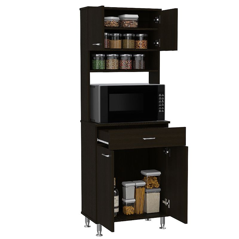 DEPOT E-SHOP Helis 60 Pantry Double Door Cabinet， One Drawer， Four Legs， Three Shelves ， Black