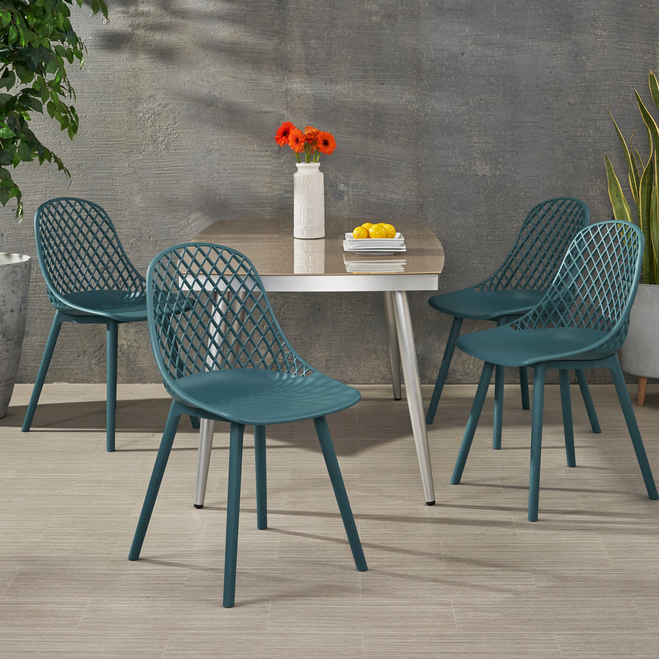 Lucy Outdoor Modern Dining Chair (Set of 4)