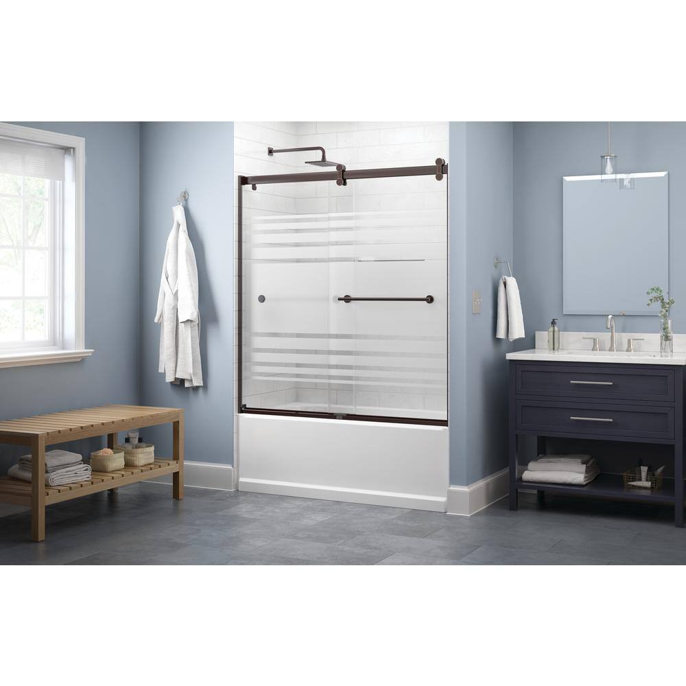 Delta Lyndall 60 x 58-34 in. Frameless Contemporary Sliding Bathtub Door in Bronze with Transition Glass SD2546739