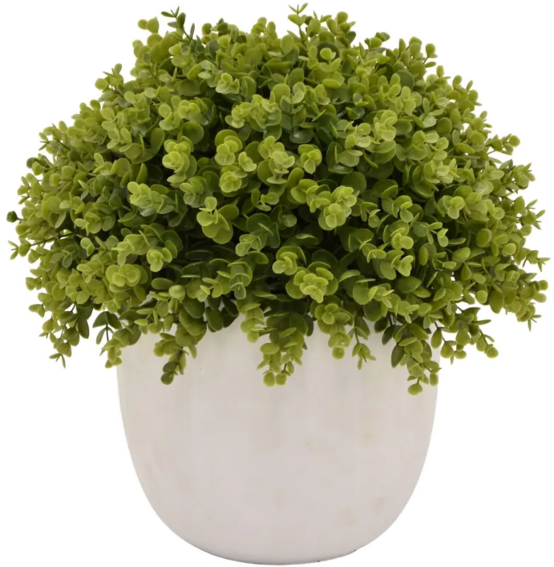 Faux Green Topiary Arrangement in a White Round Pot