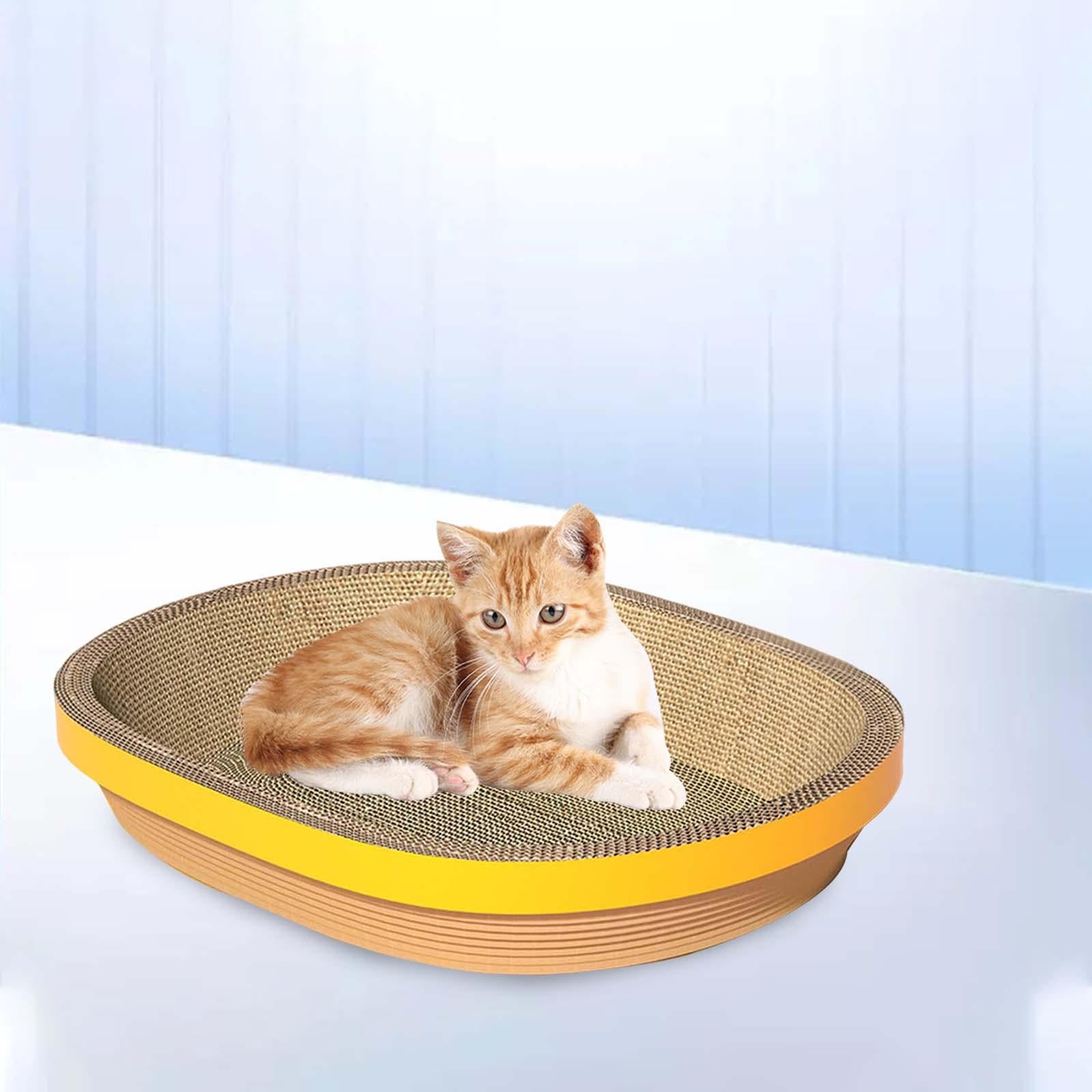 Cat Scratcher Cardboard Oval Corrugated Cat Scratcher Bowl Wear Resistant Nest Bed Scratch Pad for Grinding Claw Training Toy Pet Supplies Yellow Edge