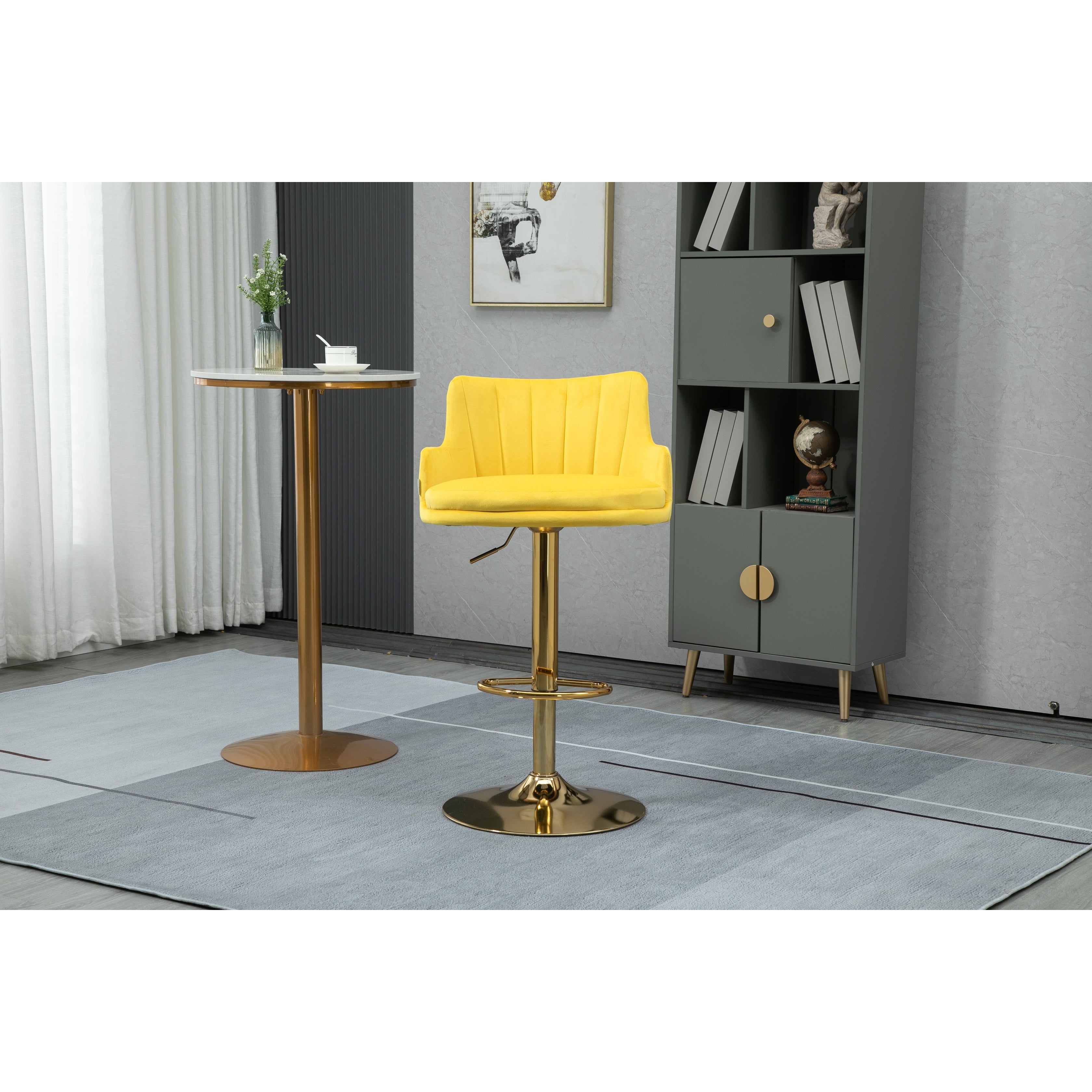 Modern Swivel Barstools with Footrest Velvet Adjustable Height Bar Chairs