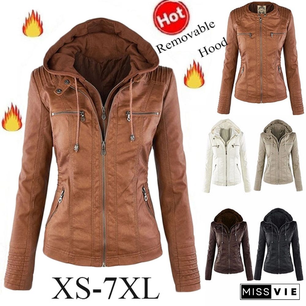 5 Color Long Sleeve Zipper Jacket Leather Jackets Coat Ladies Tops Motorcycle Coat Plus Size XS-7XL