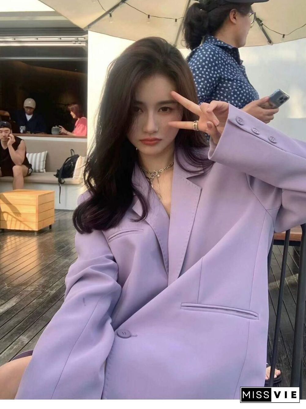 Purple Suit Jacket Women's New Korean Version Oversize Design Casual Suit All Match Fashion Blazer Mujer Office Lady Coat