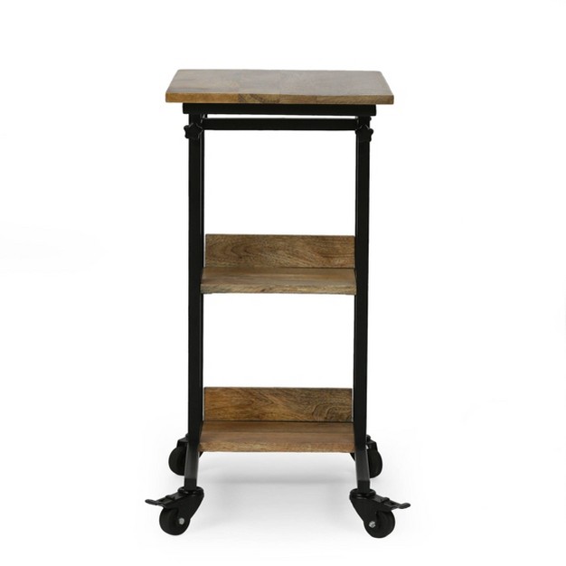 Amlin Modern Industrial Handcrafted Wooden Multi Purpose Adjustable Height C Shaped Side Table Natural black Christopher Knight Home