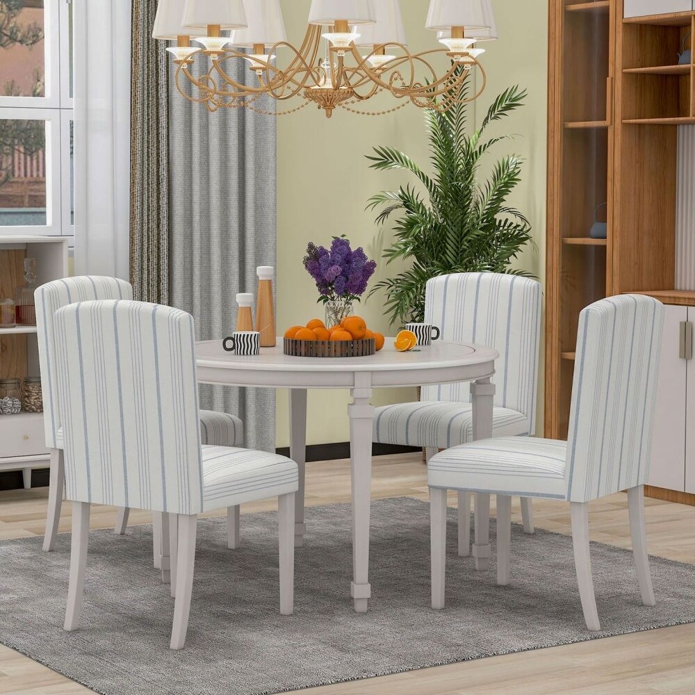 5 Piece Dining Table Set with Solid Wood legs and 4 Upholstered Chairs