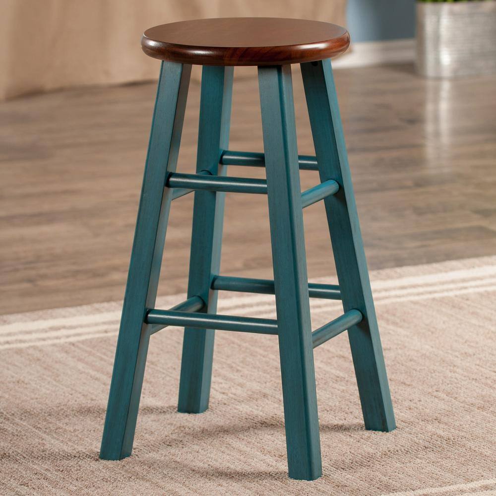 WINSOME WOOD Ivy 24 in. Rustic Teal and Walnut Counter Stool 62224