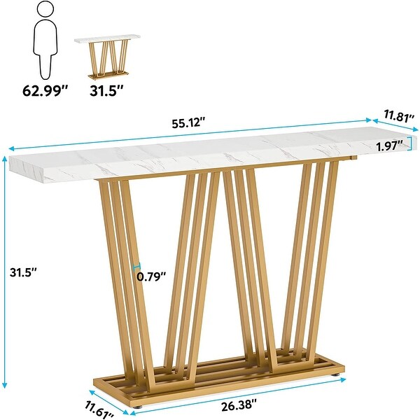 Faux Marble Wooden Console Table for Hallway， Entrance， White and Gold