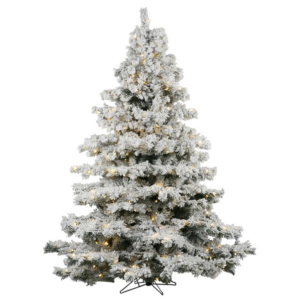 Vickerman Flocked WhiteonGreen PVC 9foot Flocked Alaskan Pine Artificial Christmas Tree with 1200 Warm White LED Lights