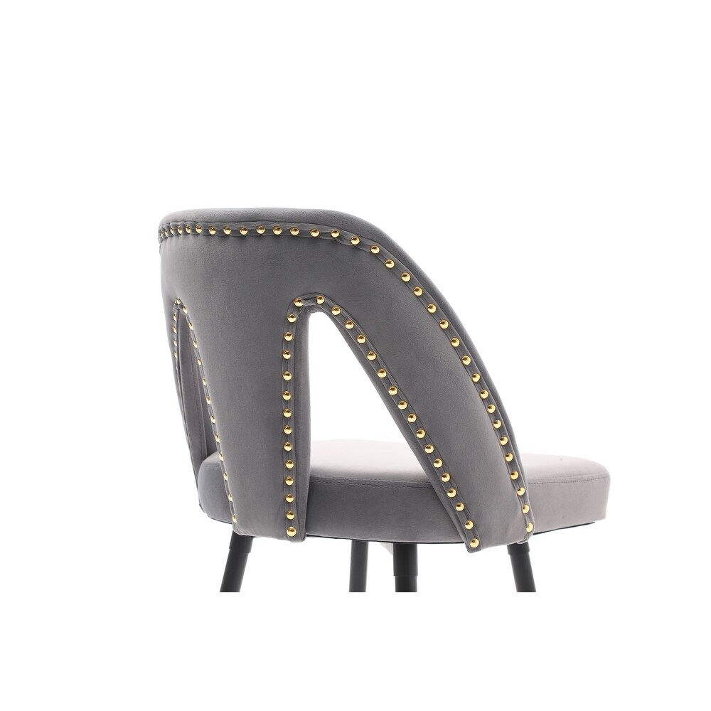 Set of 2 Modern Contemporary Velvet Upholstered Bar Stool with Nailheads