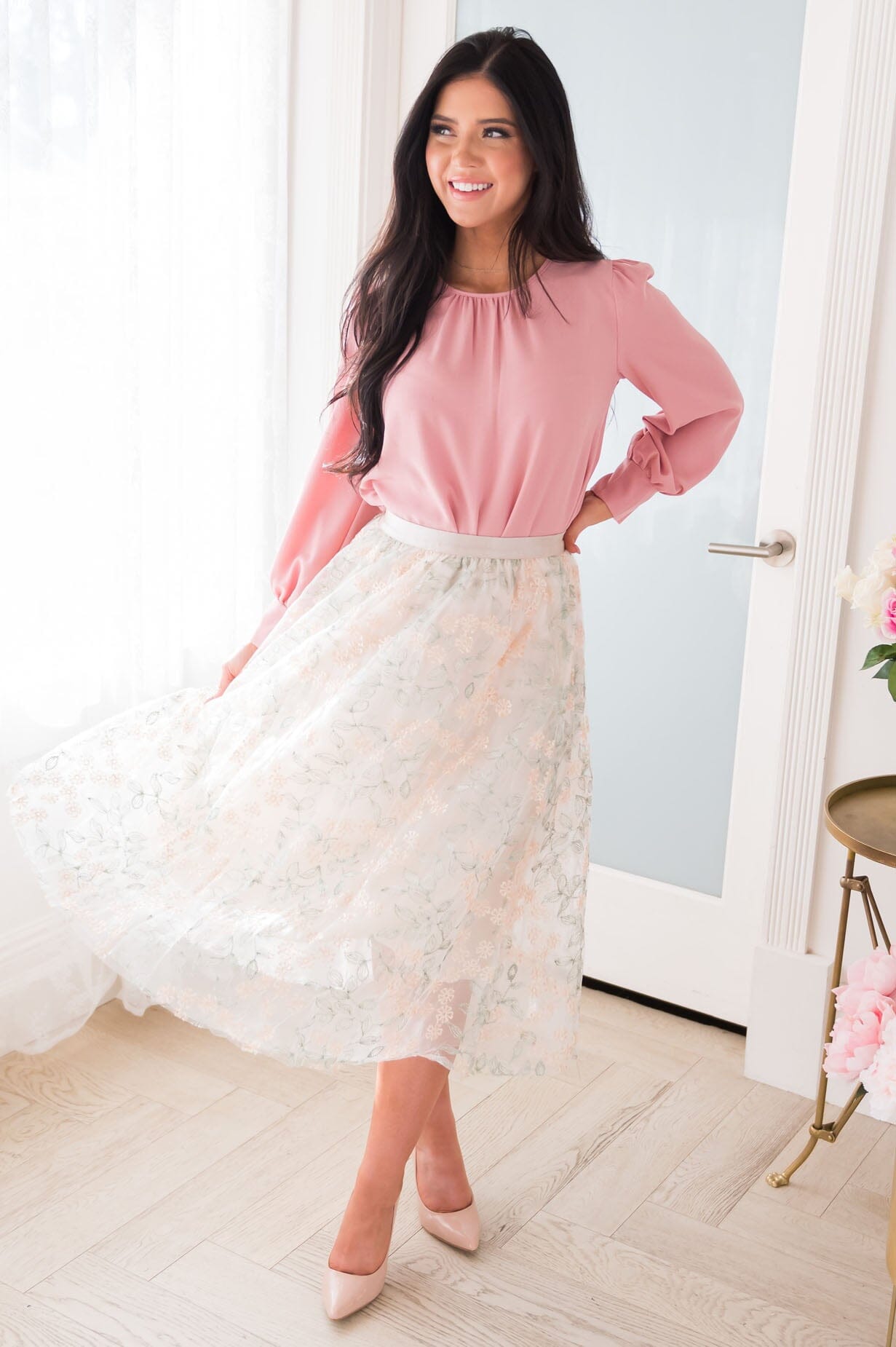 Classic Beauty Modest Embroidered Tulle Skirt