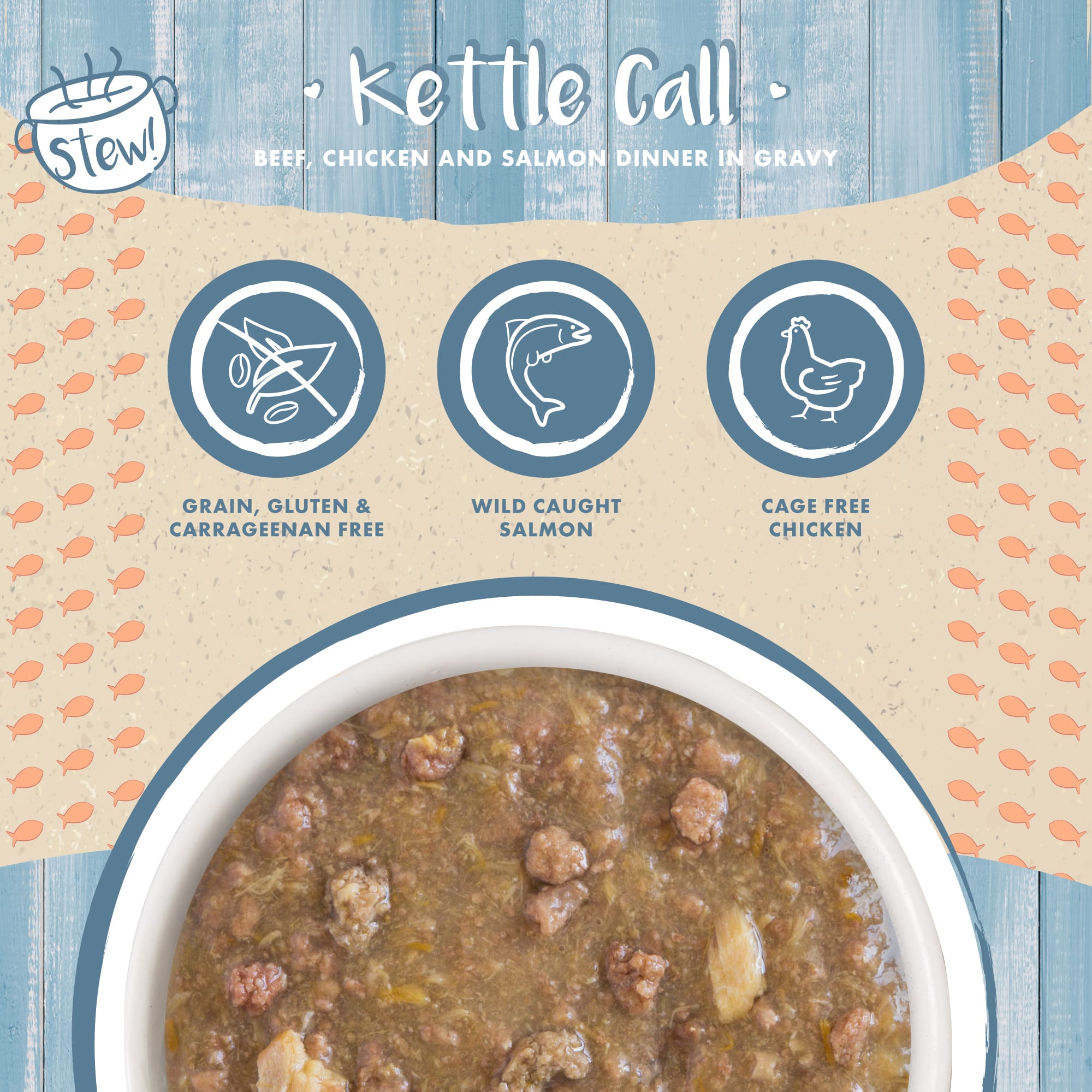 Weruva Stew! Kettle Call Beef， Chicken and Salmon Dinner in Gravy Wet Cat Food， 3 oz.， Case of 12