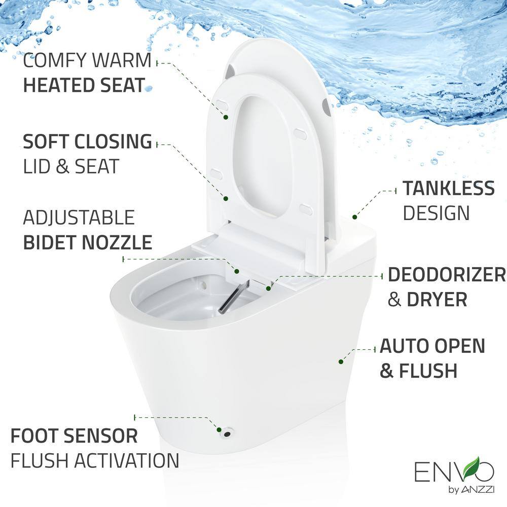 ANZZI ENVO Echo Elongated Smart Toilet Bidet in White with Auto Open Auto Close Auto Flush Heated Seat and Remote TL-STFF950WH