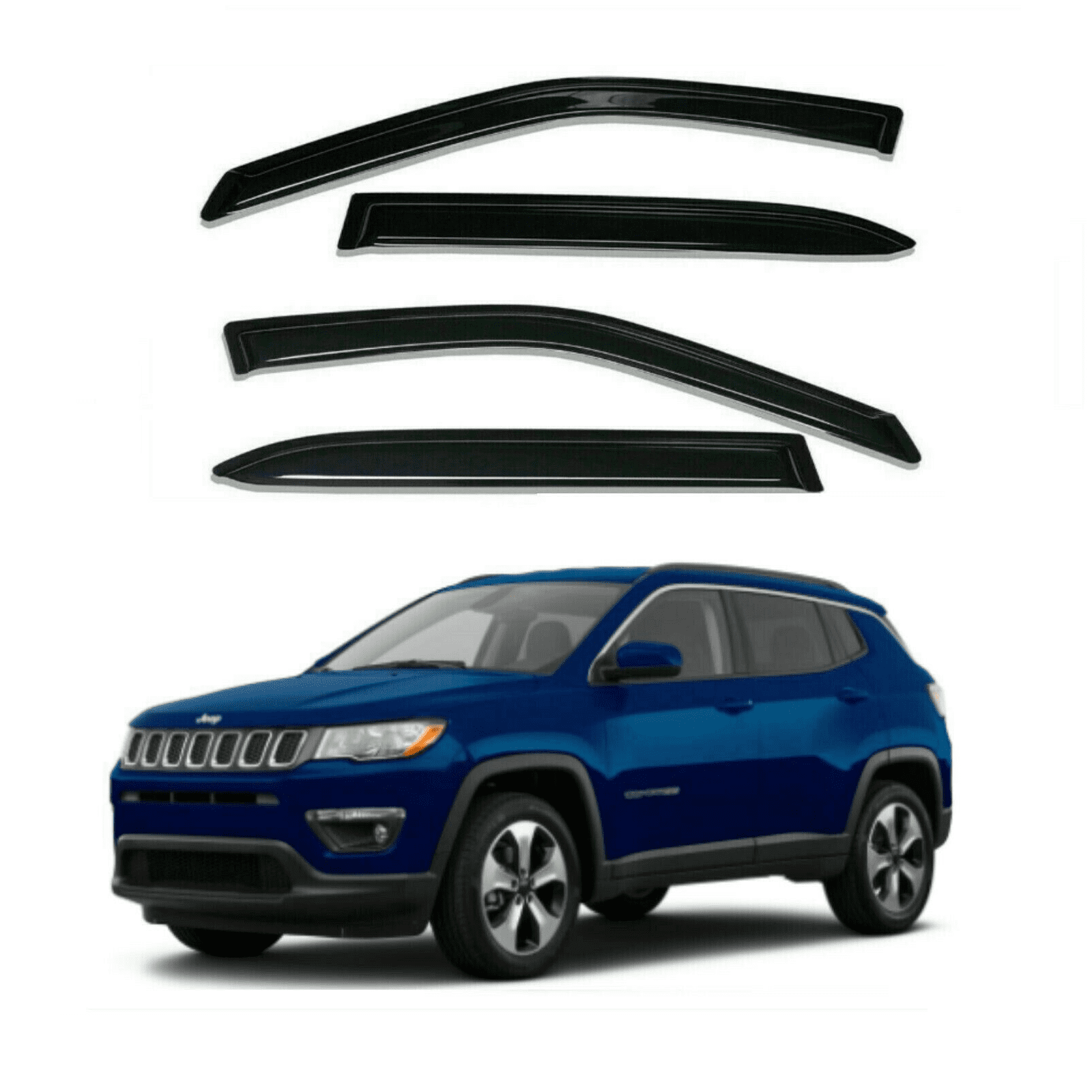 Side Window Visors Sun Deflector Rain Guard Vent Shade for Jeep Compass 2017-2020