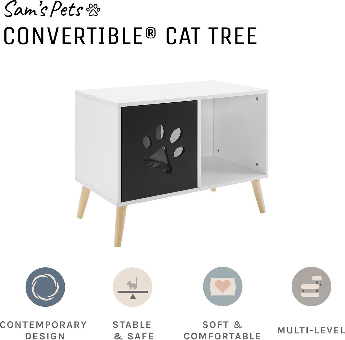 Sam's Pets Convertible 22-in Cat Tree End Table， Black and White