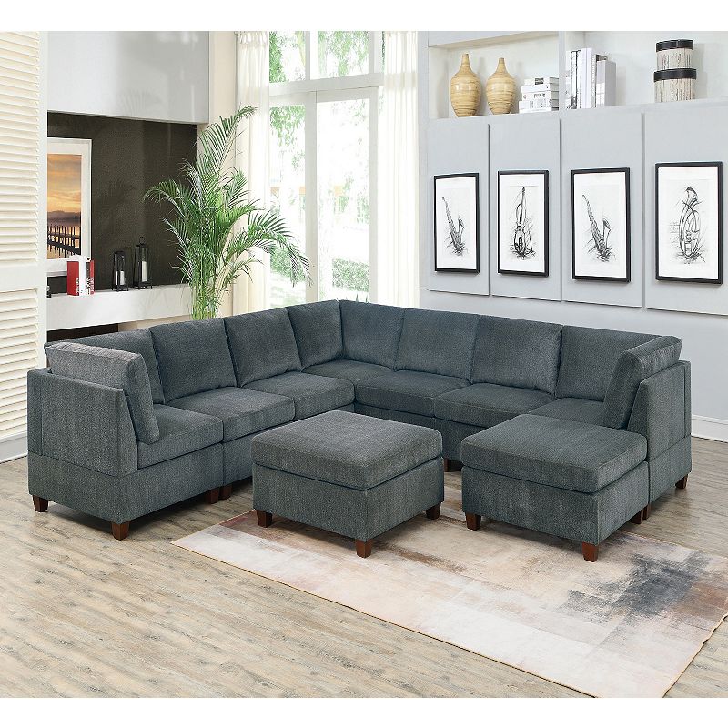 F.c Design 9pc Set Large Family U-sectional Modern Couch Chenille Modular Sectional