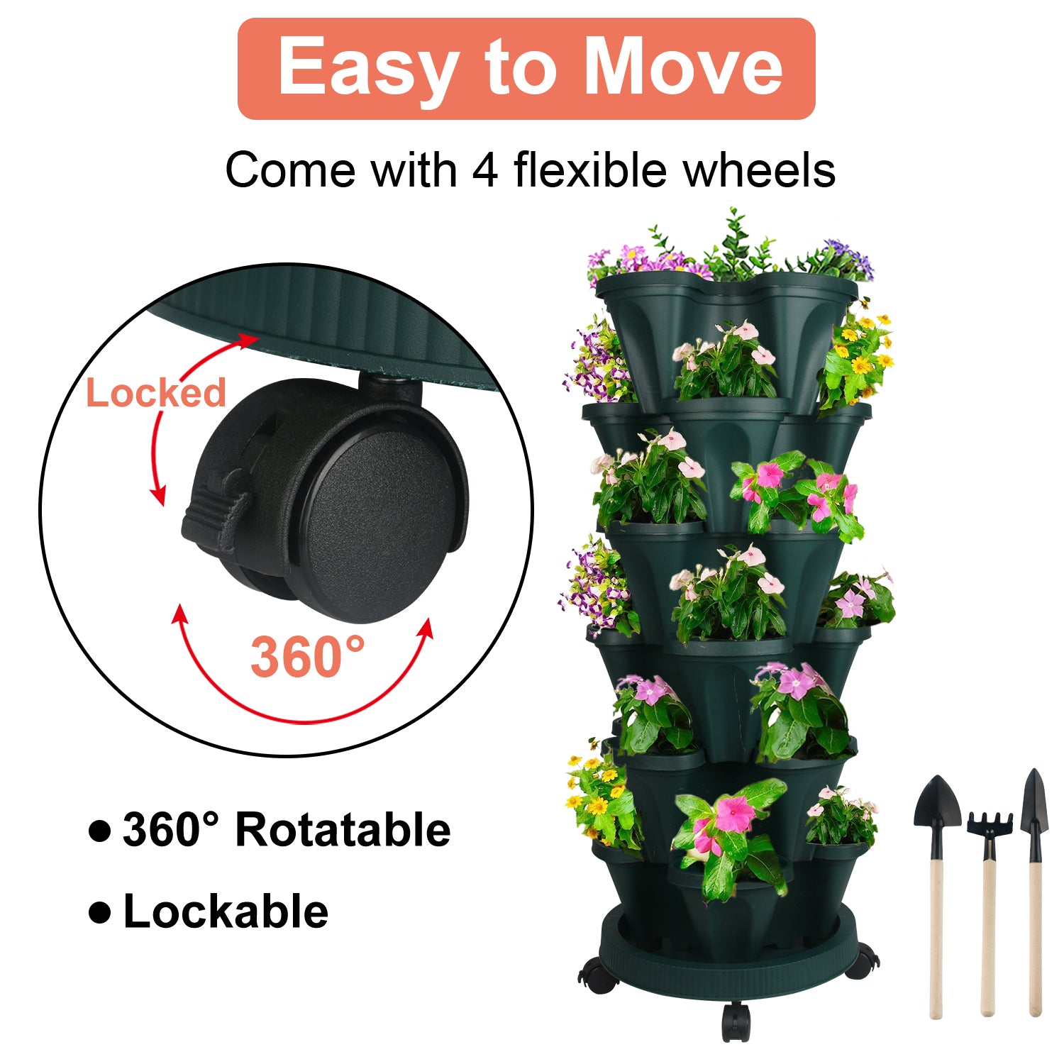 Stackable Garden Tower Planter, Indoor Outdoor Vertical Garden Planting Pots Kit, Tower Garden Hydroponic Growing System for Strawberries, Flowers, Herbs, Vegetables-4 Tire