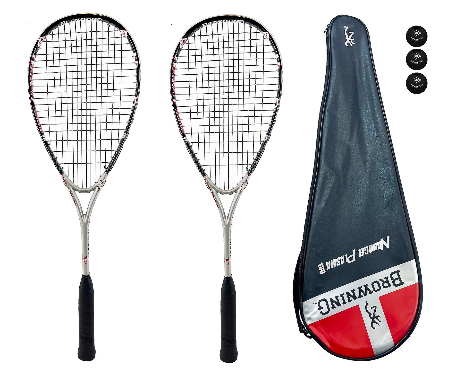 2 X browning nanogel plasma 130 squash rackets + 3 squash balls