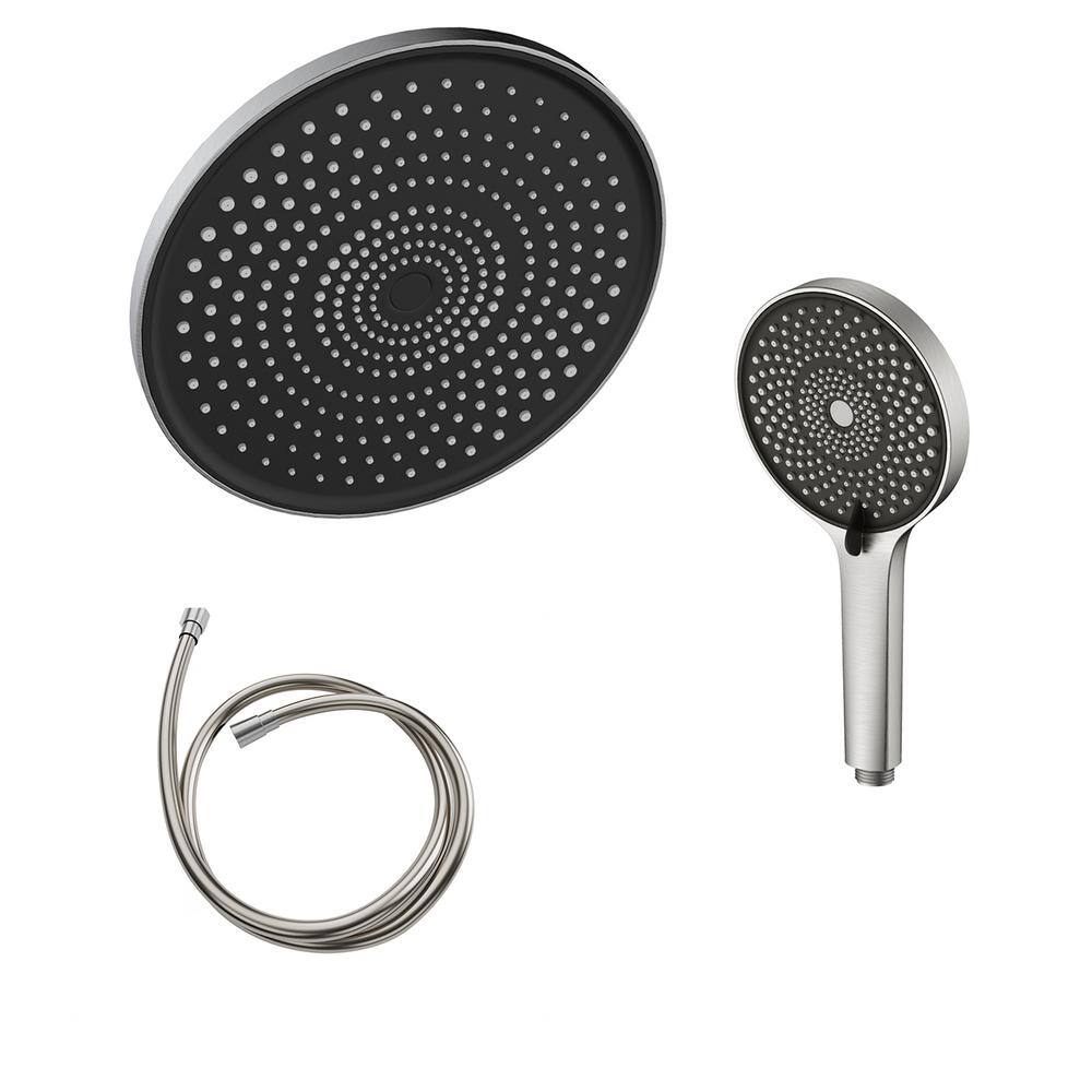 GIVING TREE 4-Spray Patterns Pressure-boosting 10 in. Rain Head with 5 in. Handheld Shower Head in Brushed Nickel（Valve not include) HDFFBT701PJ-NS