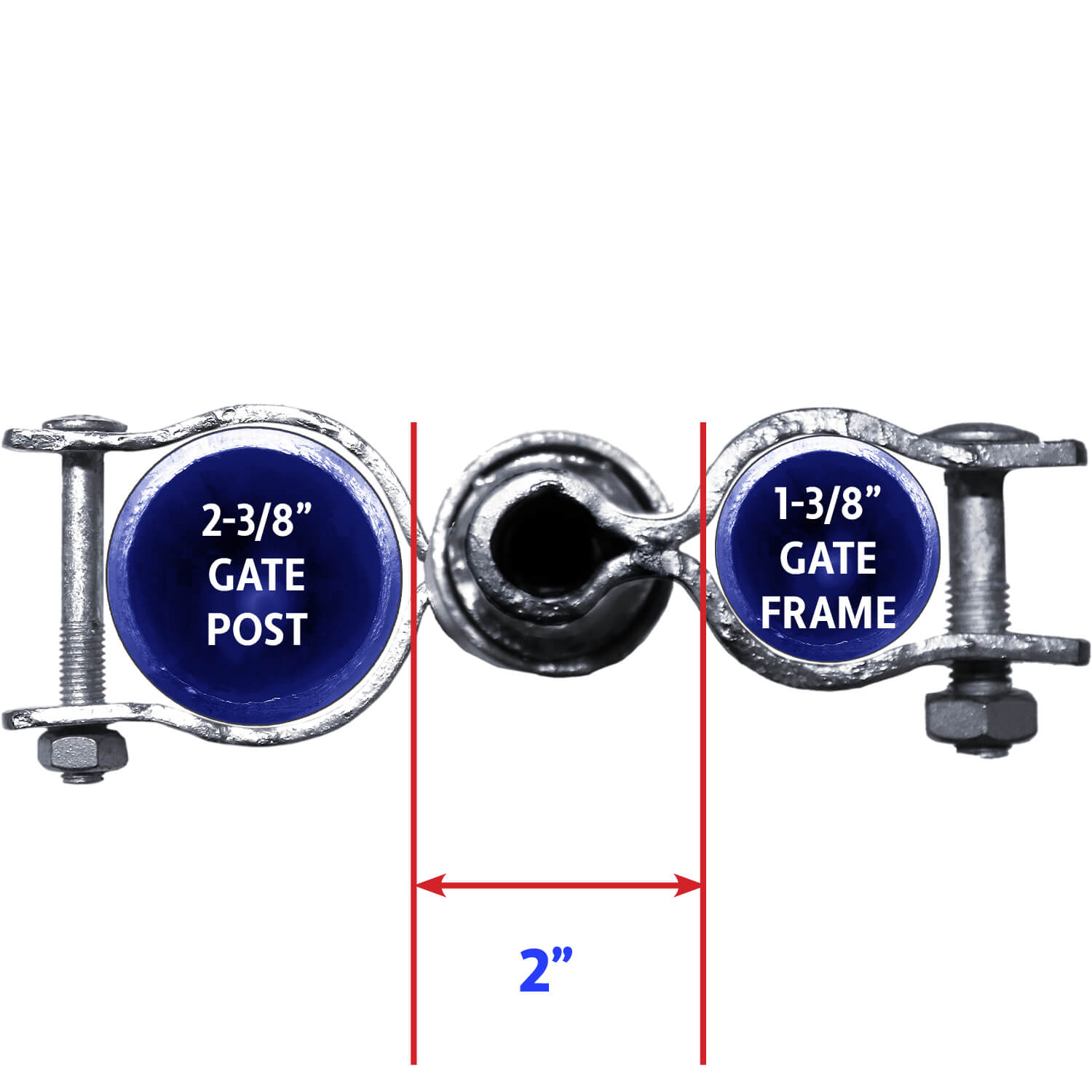 Chain link Gate Spring Closer for 2-3/8" OD Gate Post and 1-3/8" OD Gate Frame - Self Closing Gate Spring Closer - Gate Closer Includes Bolts