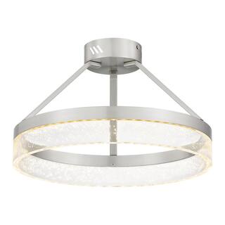 SMRTLite by NBG HOME 15.75 in. Brushed Nickel Integrated LED Semi-Flush Mount with Bubble Shade DS18780