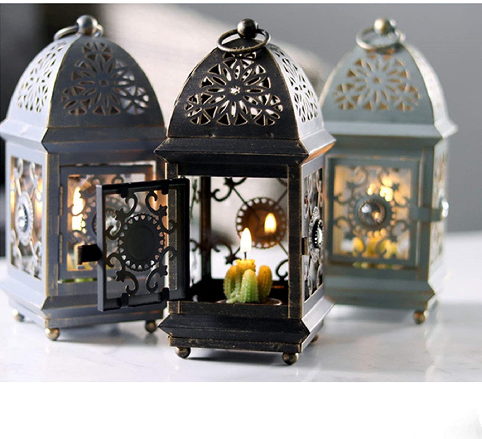 Semfri Weddings Decorative Candle Lanterns Classical Style iron Hanging Lantern for Christmas Parties Outdoor Home Decor(Black)