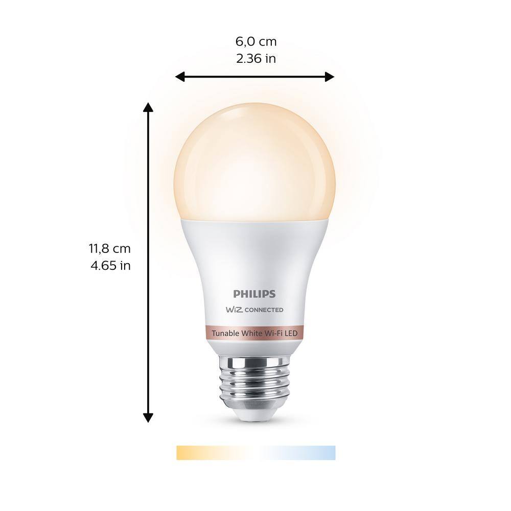 Philips 60-Watt Equivalent A19 LED Smart Wi-Fi Tunable White Smart Light Bulb powered by WiZ with Bluetooth (1-Pack) 562694