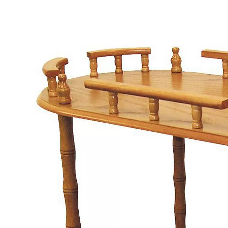 Casters Supported 2 Tier Wooden Wine Table with Turned legs， Oak Brown