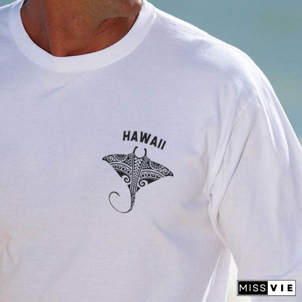 Hawaiian Print Classic Long-Sleeved Round Neck T-Shirt