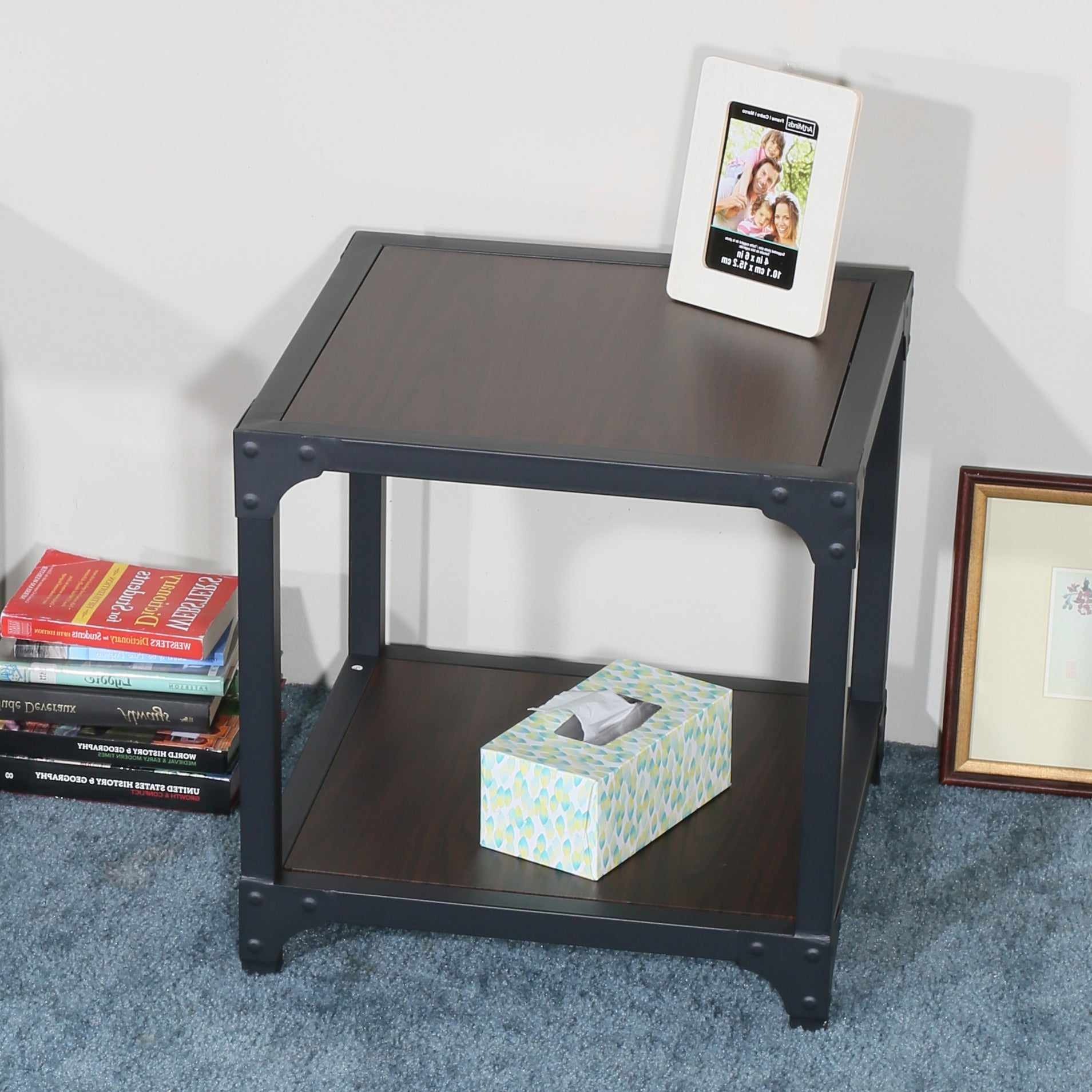 Carbon Loft Esposito Modern and Contemporary Wood and Metal Square End Table with Shelf