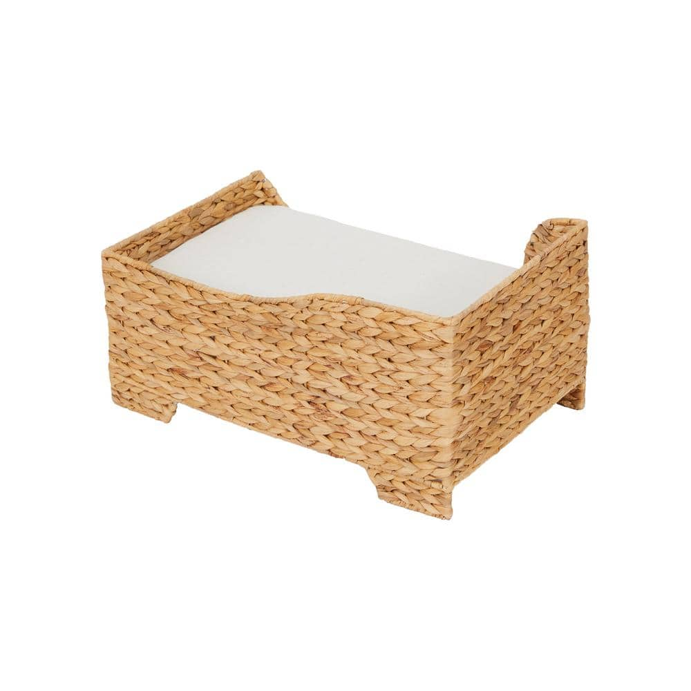 TEAMSON PETS Medium Size New Woven Rattan Weaving Pet Bed with Cushion for Cat or Small Dog, Washable ST-N10002