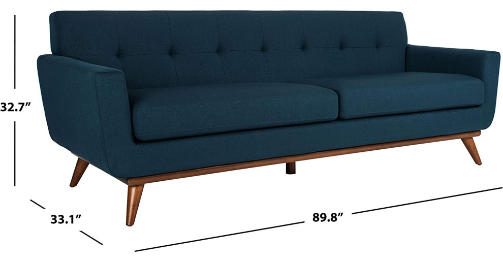 Mid Century Modern Sofa  Comfortable Cushioned Seat With Track Arms  Dark Teal   Midcentury   Sofas   by Decor Love  Houzz