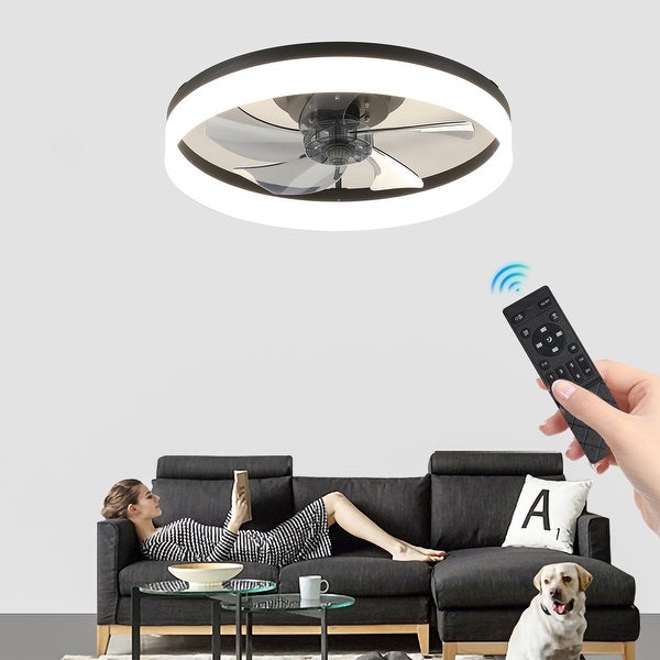 Oaks Aura 20in. Modern Low Profile Ceiling Fan with Light， Black Flush Mount Ceiling Fan with Remote for Bedroom Shopping - The Best Deals on Ceiling Fans | 41540736