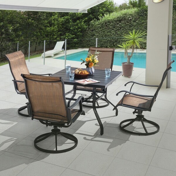 Nuu Garden Patio 5Piece Iron Dining Set with Textilene Swivel Chairs