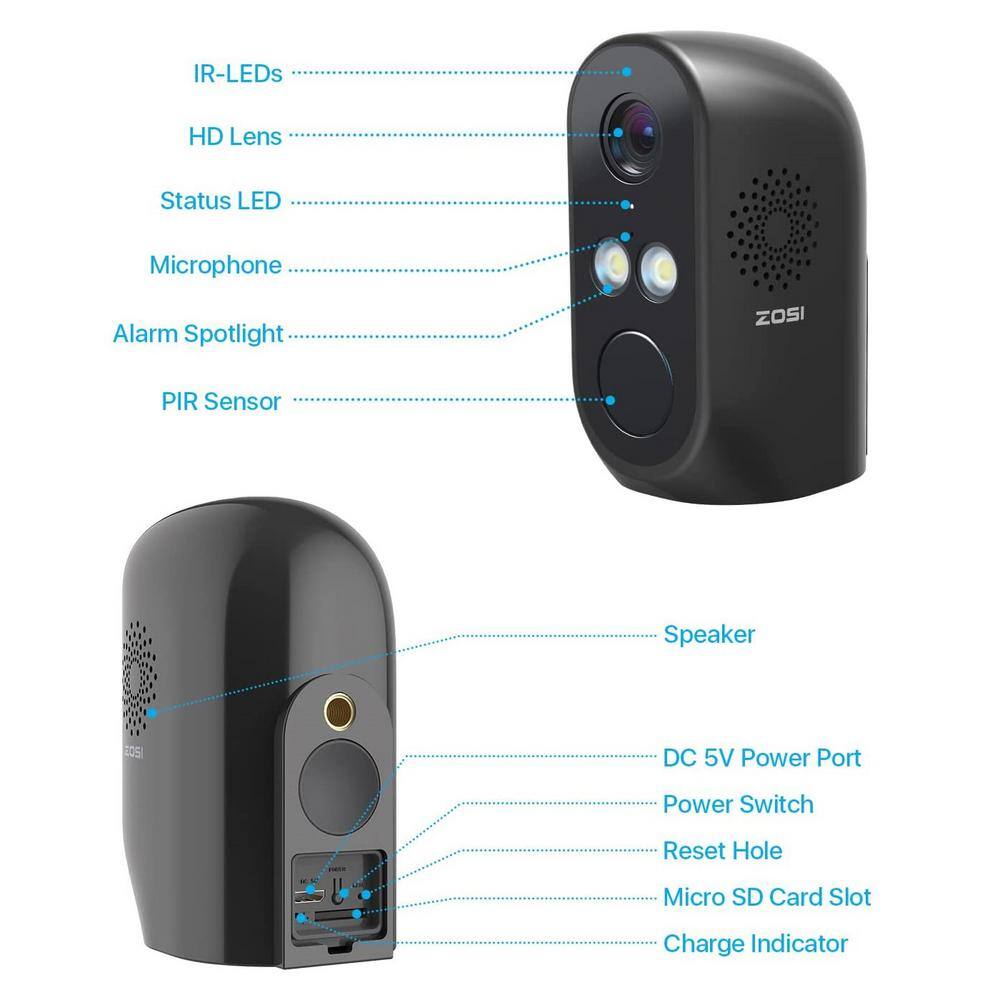 ZOSI Wireless 1080P Battery Rechargeable Surveillance Camera 2-Way Audio PIR Motion Detection IPC-6962M-B*2