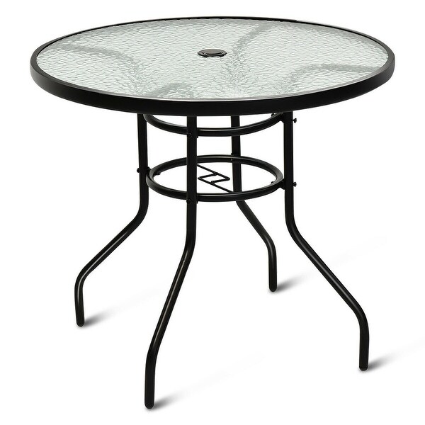 Costway 32'' Patio Round Table Tempered Glass Steel Frame Outdoor Pool